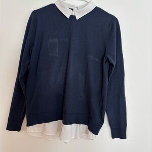 Classic Navy Sweater with White Collar